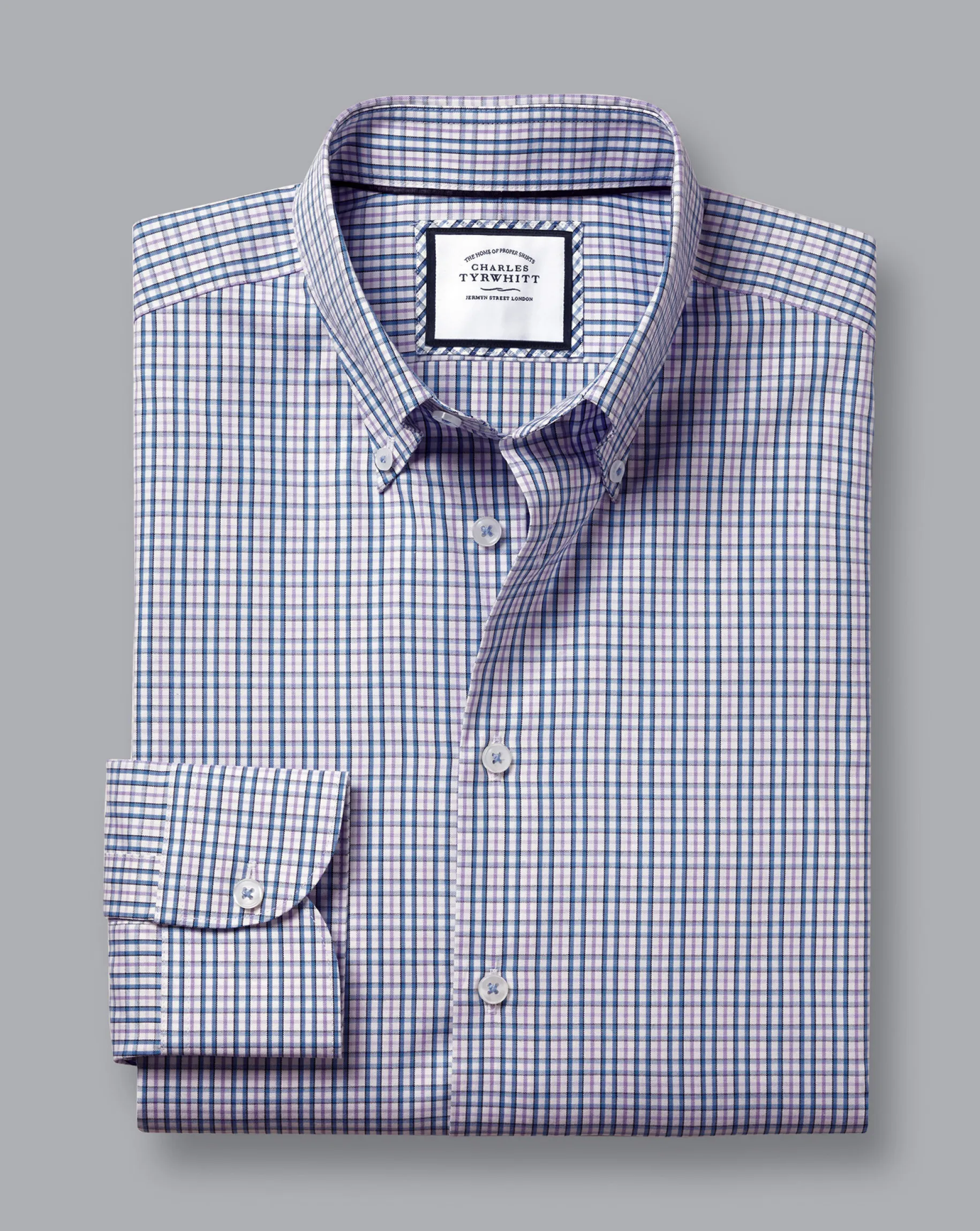 Shirt Sale|Dress Shirts<Charles Tyrwhitt Button-Down Collar Non-Iron Oxford Multi Check Shirt- Mauve Purple