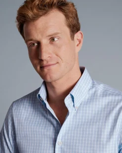Shirt Sale|Dress Shirts<Charles Tyrwhitt Button-Down Collar Non-Iron Windowpane Check Shirt - Blue Sky