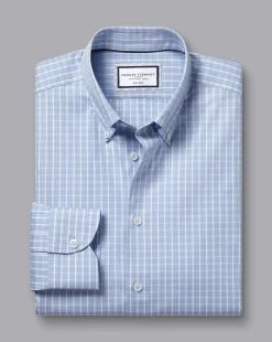 Shirt Sale|Dress Shirts<Charles Tyrwhitt Button-Down Collar Non-Iron Windowpane Check Shirt - Blue Sky