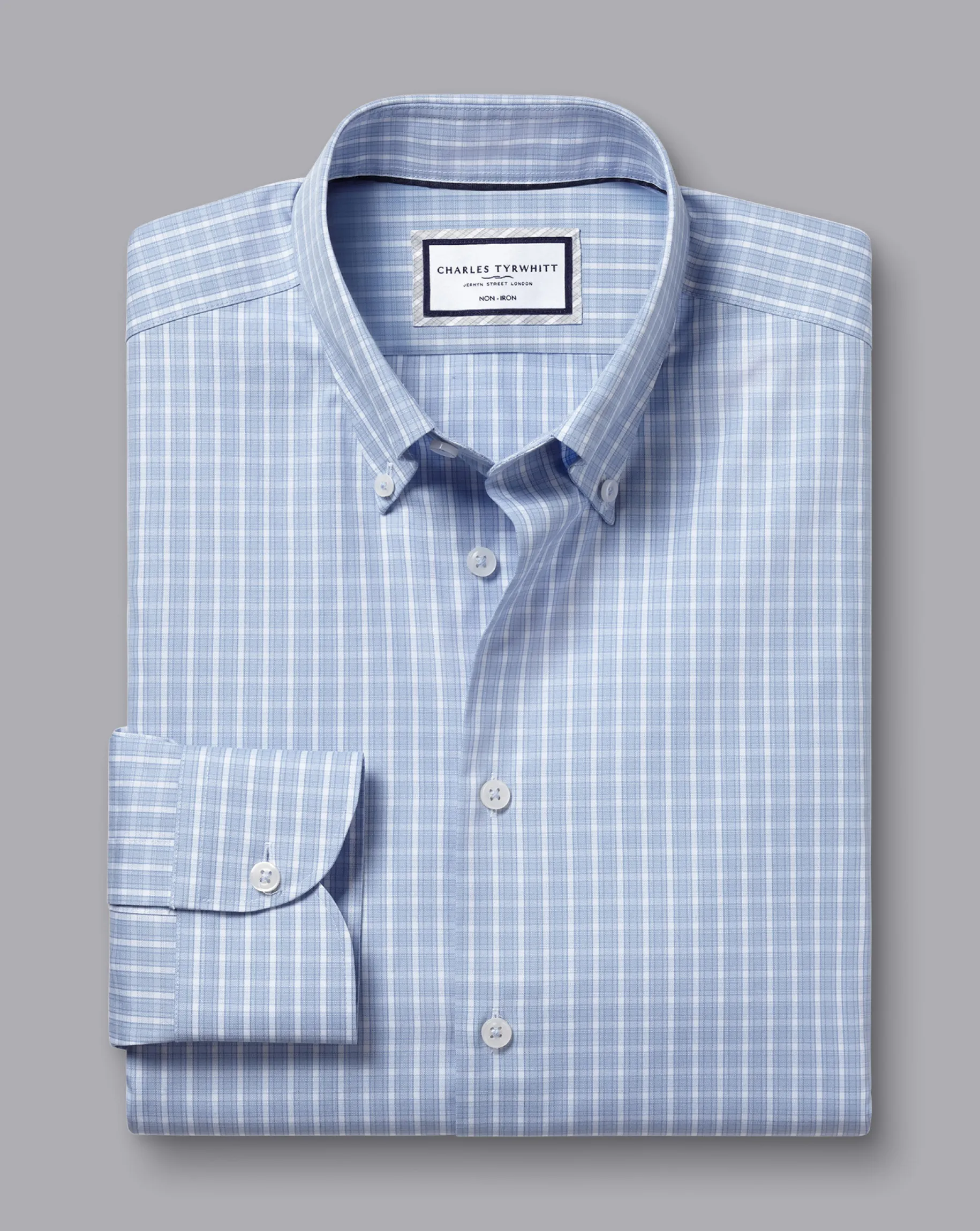 Shirt Sale|Dress Shirts<Charles Tyrwhitt Button-Down Collar Non-Iron Windowpane Check Shirt - Blue Sky