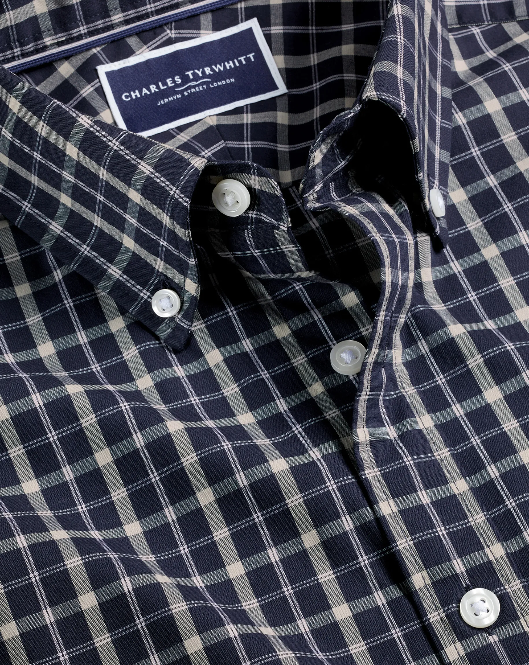 Shirt Sale|Casual Shirts<Charles Tyrwhitt Button-Down Collar Non-Iron Stretch Poplin Check Shirt - Navy