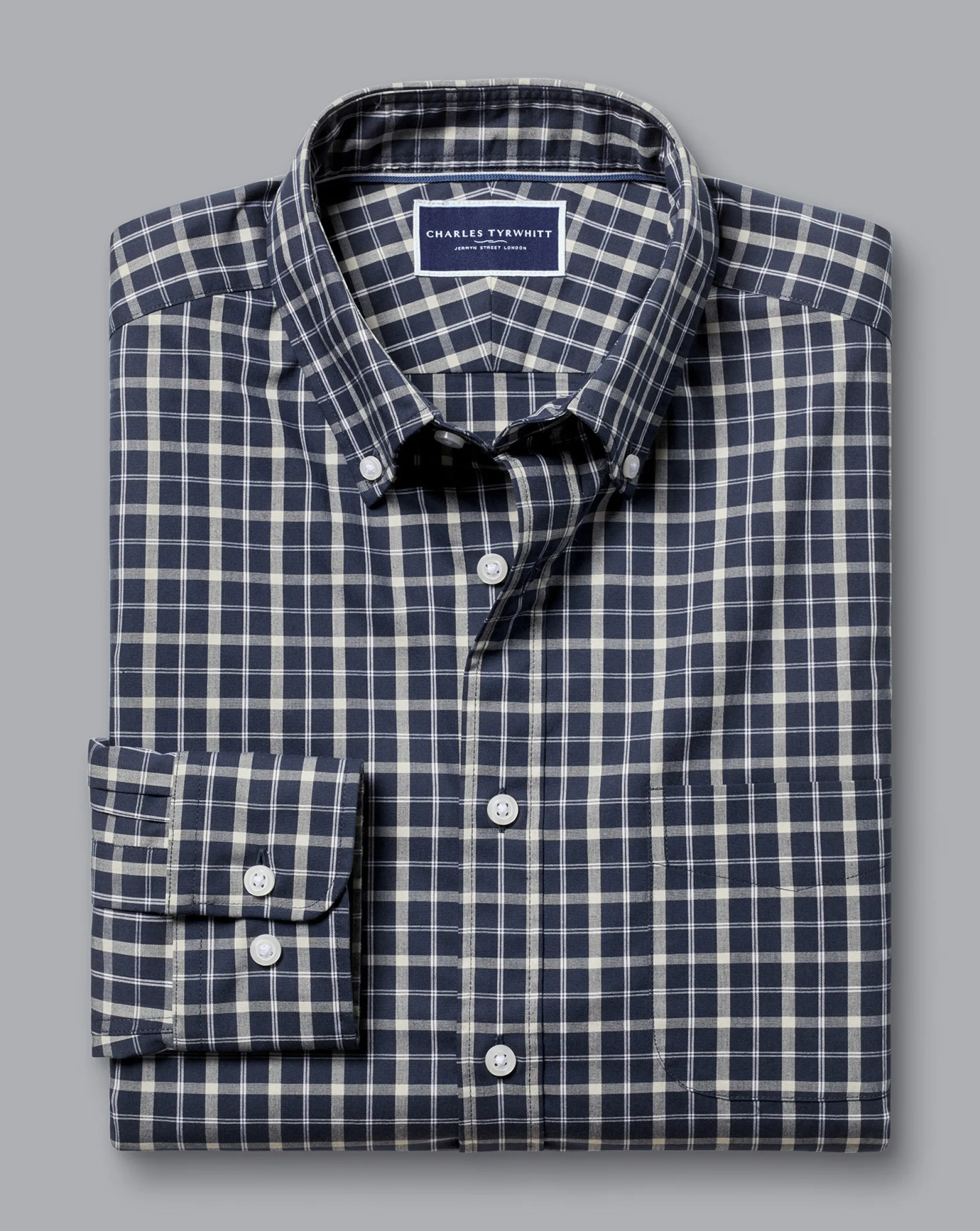 Shirt Sale|Casual Shirts<Charles Tyrwhitt Button-Down Collar Non-Iron Stretch Poplin Check Shirt - Navy