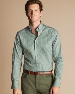 Business Casual Shirts|Dress Shirts<Charles Tyrwhitt Button-Down Collar Non-Iron Check Oxford Shirt - Green