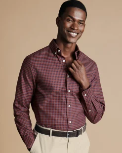 Casual Shirts|Check Shirts<Charles Tyrwhitt Button-Down Collar Non-Iron Twill Gingham Shirt - Salmon Pink