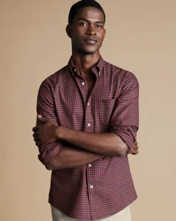 Casual Shirts|Check Shirts<Charles Tyrwhitt Button-Down Collar Non-Iron Twill Gingham Shirt - Salmon Pink