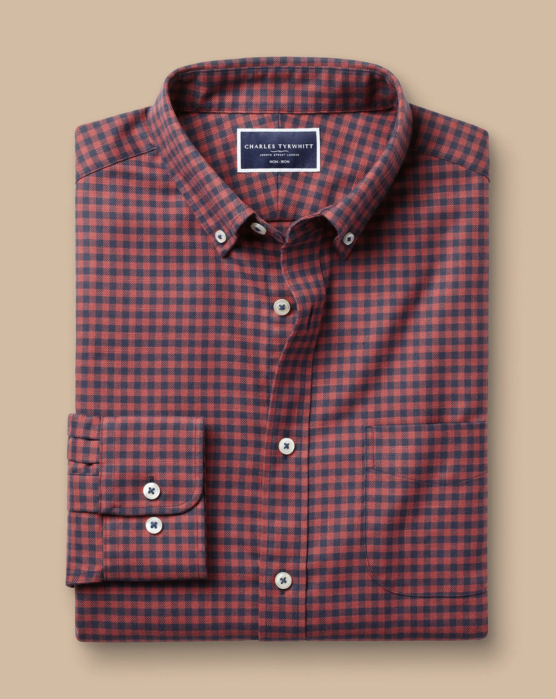 Casual Shirts|Check Shirts<Charles Tyrwhitt Button-Down Collar Non-Iron Twill Gingham Shirt - Salmon Pink