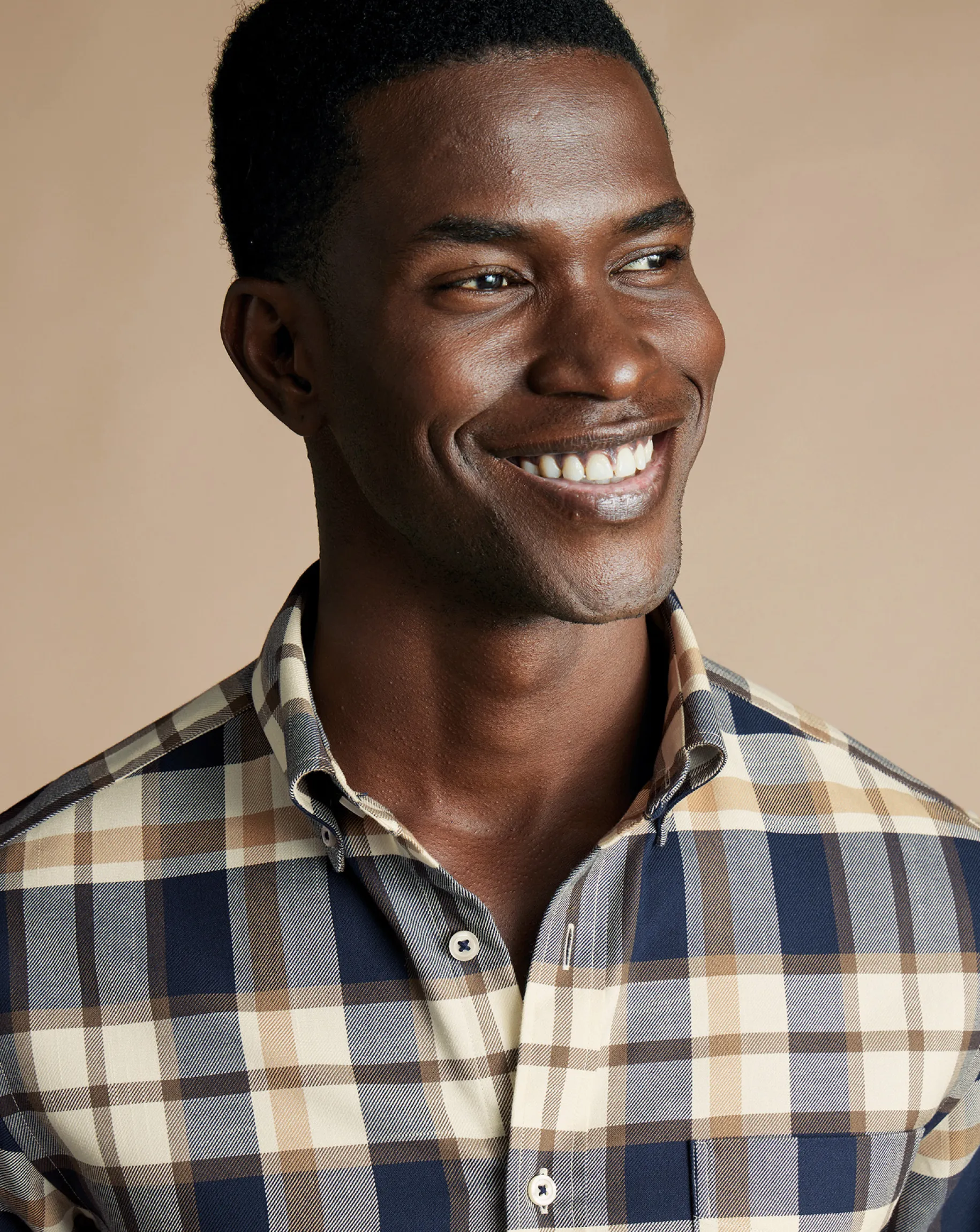 Casual Shirts|Check Shirts<Charles Tyrwhitt Button-Down Collar Non-Iron Twill Large Check Shirt - Sand
