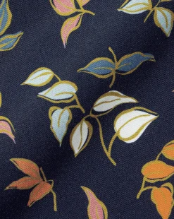 Shirt Sale|Casual Shirts<Charles Tyrwhitt Button-Down Collar Non-Iron Stretch Poplin Multi Leaf Print Short Sleeve Shirt - Navy