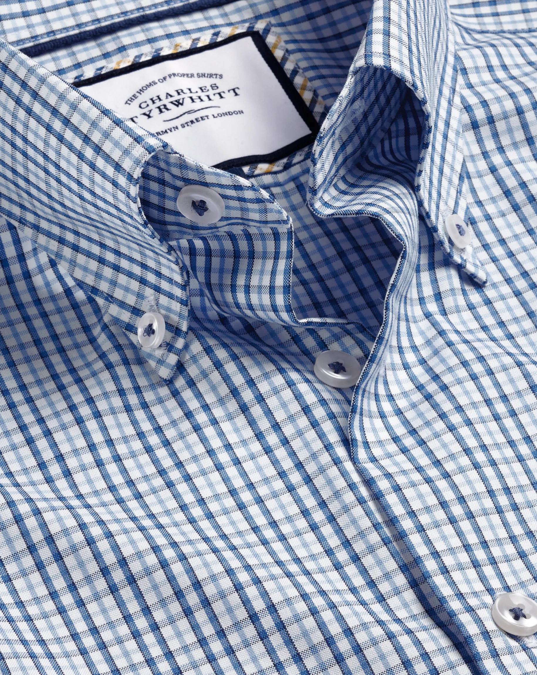 Casual Shirts|Dress Shirts<Charles Tyrwhitt Button-Down Collar Non-Iron Oxford Multi Check Shirt - Ocean Blue