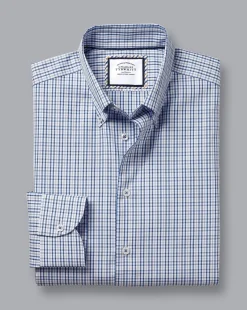 Casual Shirts|Dress Shirts<Charles Tyrwhitt Button-Down Collar Non-Iron Oxford Multi Check Shirt - Ocean Blue