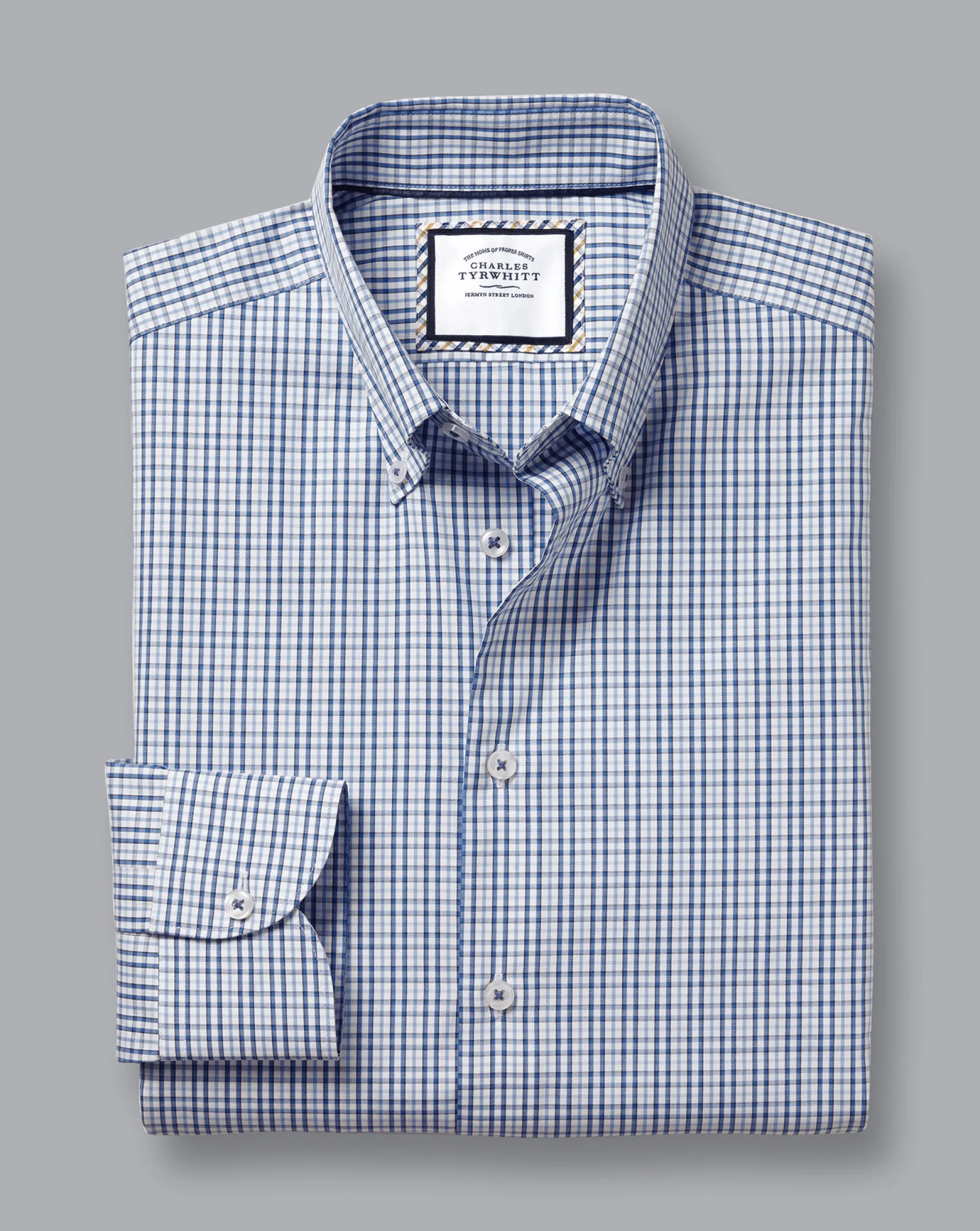 Casual Shirts|Dress Shirts<Charles Tyrwhitt Button-Down Collar Non-Iron Oxford Multi Check Shirt - Ocean Blue