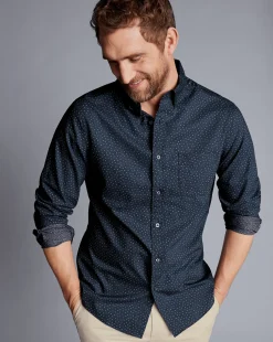 Shirt Sale|Seasonal Looks<Charles Tyrwhitt Button-Down Collar Non-Iron Midi Floral Print Shirt - Petrol Blue