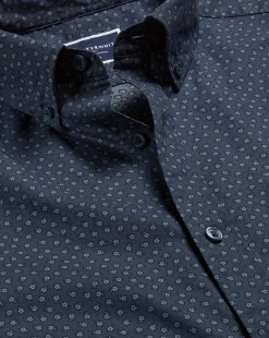 Shirt Sale|Seasonal Looks<Charles Tyrwhitt Button-Down Collar Non-Iron Midi Floral Print Shirt - Petrol Blue