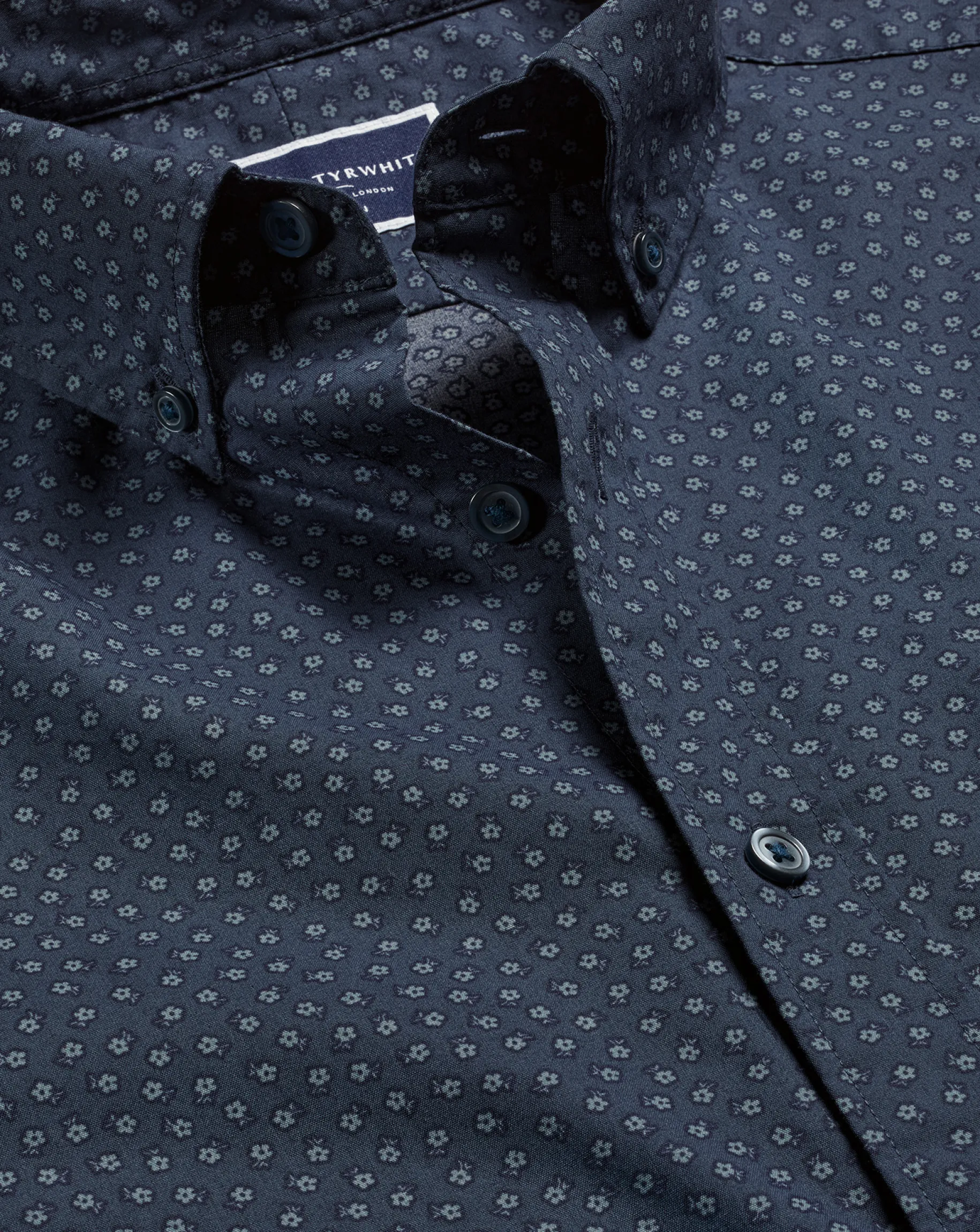 Shirt Sale|Seasonal Looks<Charles Tyrwhitt Button-Down Collar Non-Iron Midi Floral Print Shirt - Petrol Blue