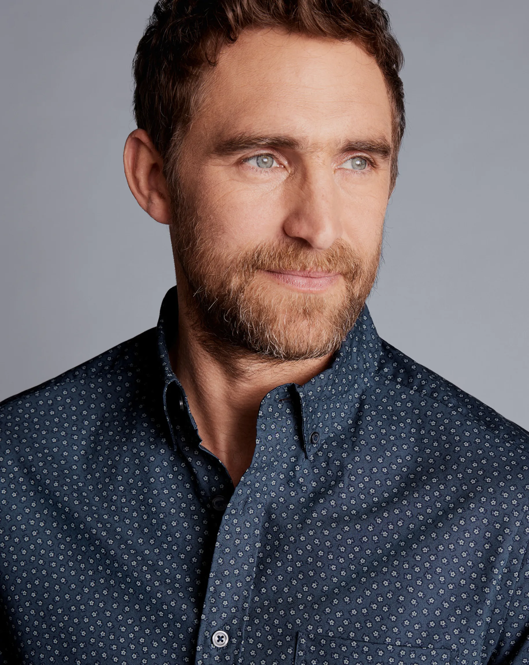 Shirt Sale|Seasonal Looks<Charles Tyrwhitt Button-Down Collar Non-Iron Midi Floral Print Shirt - Petrol Blue