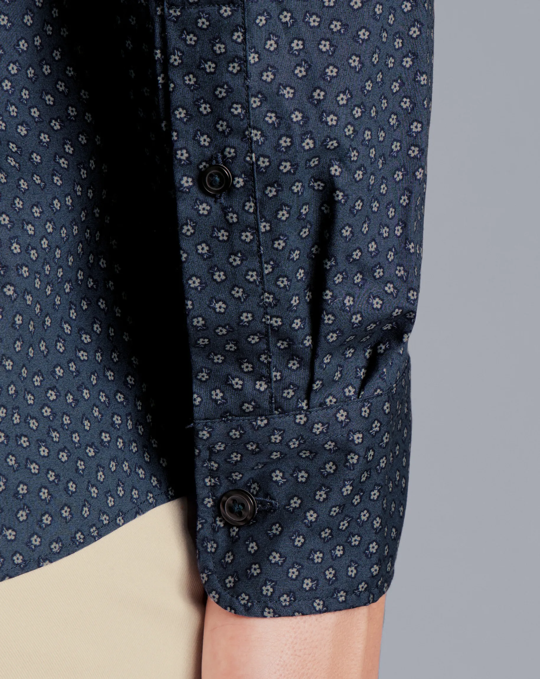 Shirt Sale|Seasonal Looks<Charles Tyrwhitt Button-Down Collar Non-Iron Midi Floral Print Shirt - Petrol Blue