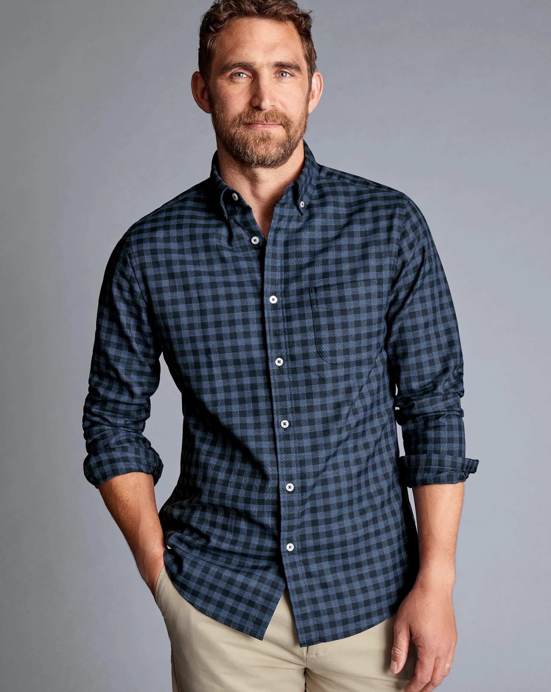 Shirt Sale|Casual Shirts<Charles Tyrwhitt Button-Down Collar Non-Iron Twill Gingham Shirt - Blue Indigo