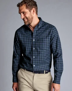 Shirt Sale|Casual Shirts<Charles Tyrwhitt Button-Down Collar Non-Iron Twill Gingham Shirt - Blue Indigo