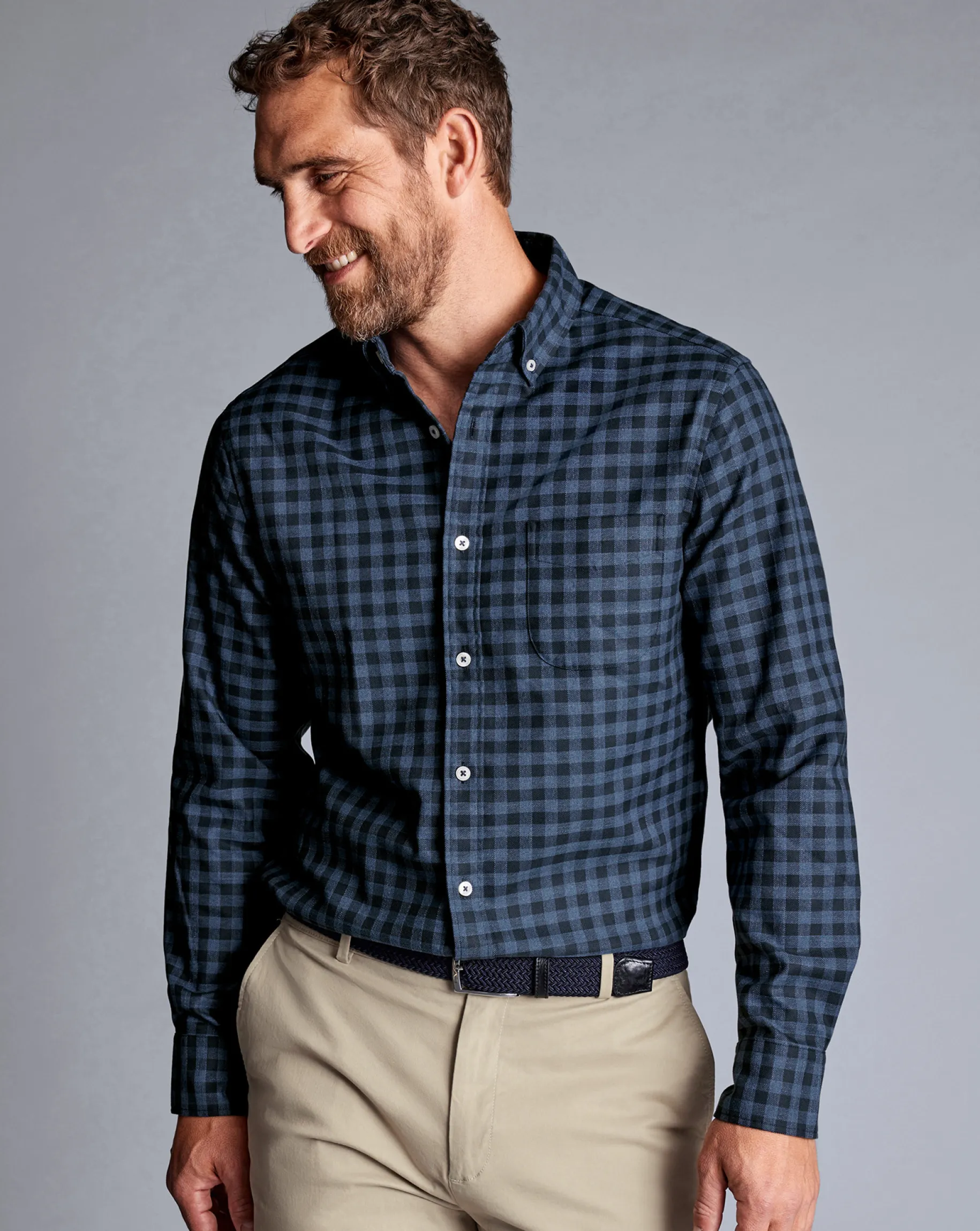 Shirt Sale|Casual Shirts<Charles Tyrwhitt Button-Down Collar Non-Iron Twill Gingham Shirt - Blue Indigo