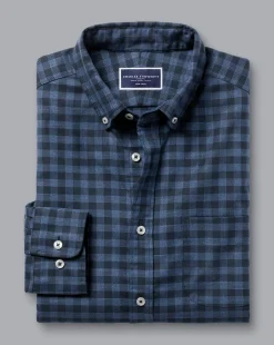 Shirt Sale|Casual Shirts<Charles Tyrwhitt Button-Down Collar Non-Iron Twill Gingham Shirt - Blue Indigo