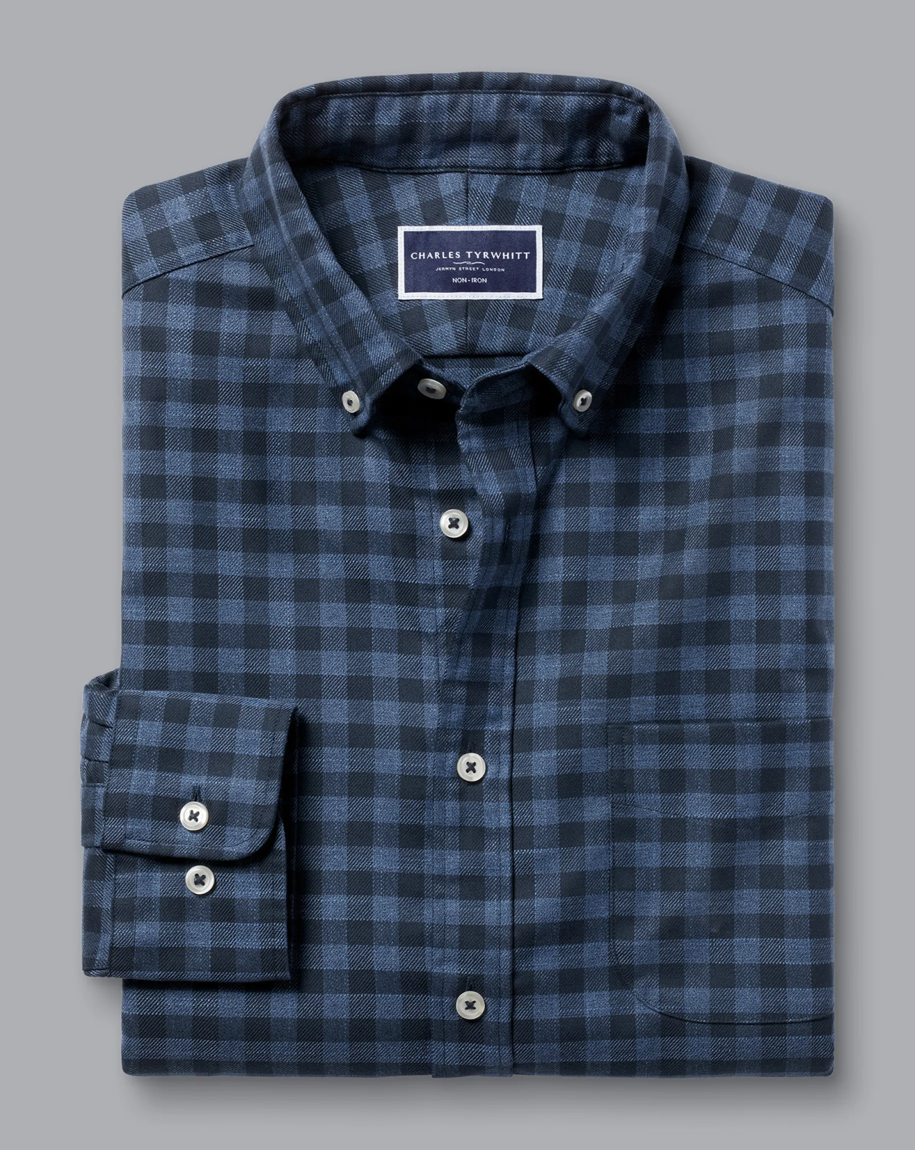 Shirt Sale|Casual Shirts<Charles Tyrwhitt Button-Down Collar Non-Iron Twill Gingham Shirt - Blue Indigo