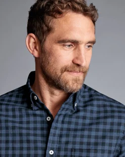 Shirt Sale|Casual Shirts<Charles Tyrwhitt Button-Down Collar Non-Iron Twill Gingham Shirt - Blue Indigo
