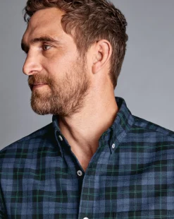 Business Casual Shirts|Casual Shirts<Charles Tyrwhitt Button-Down Collar Non-Iron Twill Overcheck Shirt - Green