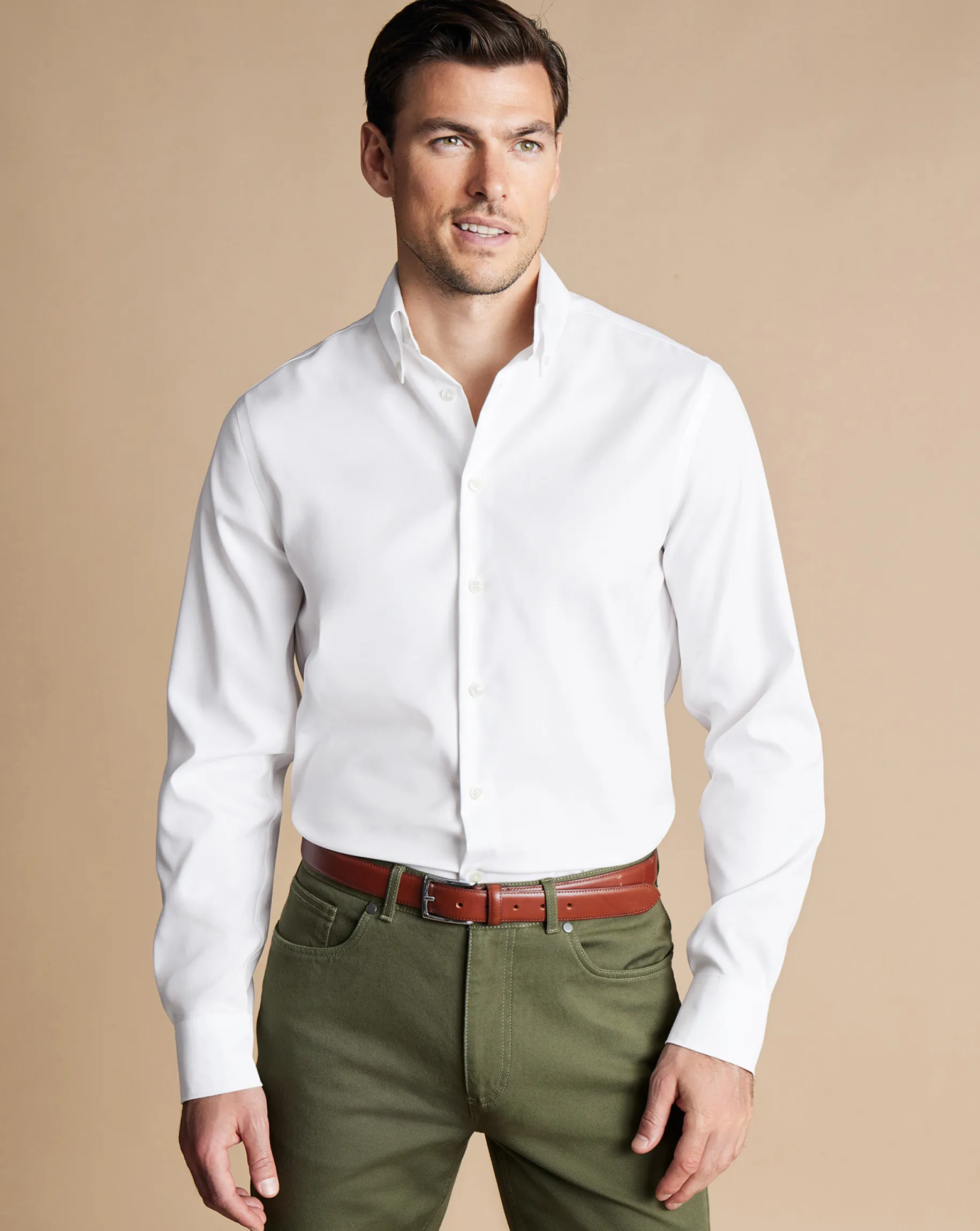 Business Casual Shirts|Dress Shirts<Charles Tyrwhitt Button-Down Collar Non-Iron Shirt - White