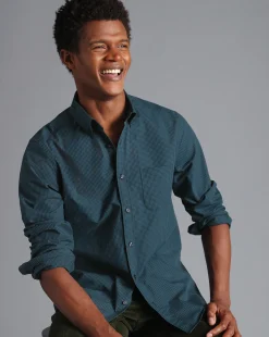 Shirt Sale|Casual Shirts<Charles Tyrwhitt Button-Down Collar Non-Iron Stretch Poplin Mini Gingham Check Shirt - Teal Green