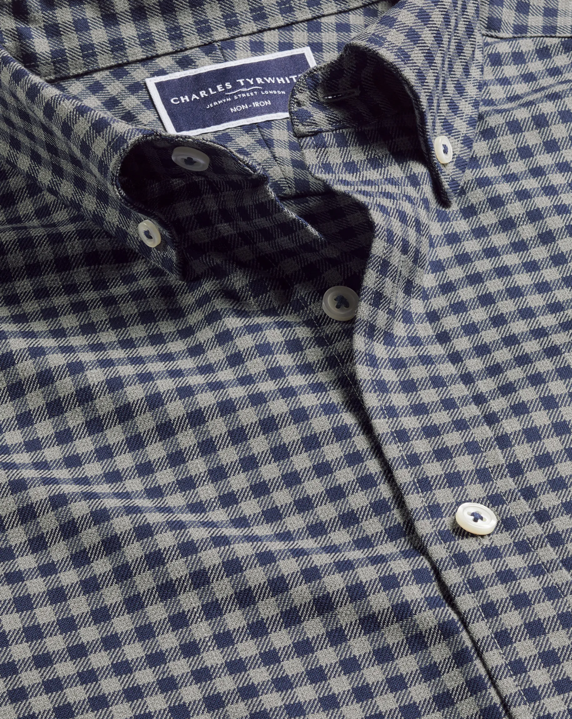 Casual Shirts|Check Shirts<Charles Tyrwhitt Button-Down Collar Non-Iron Twill Gingham Shirt - Grey