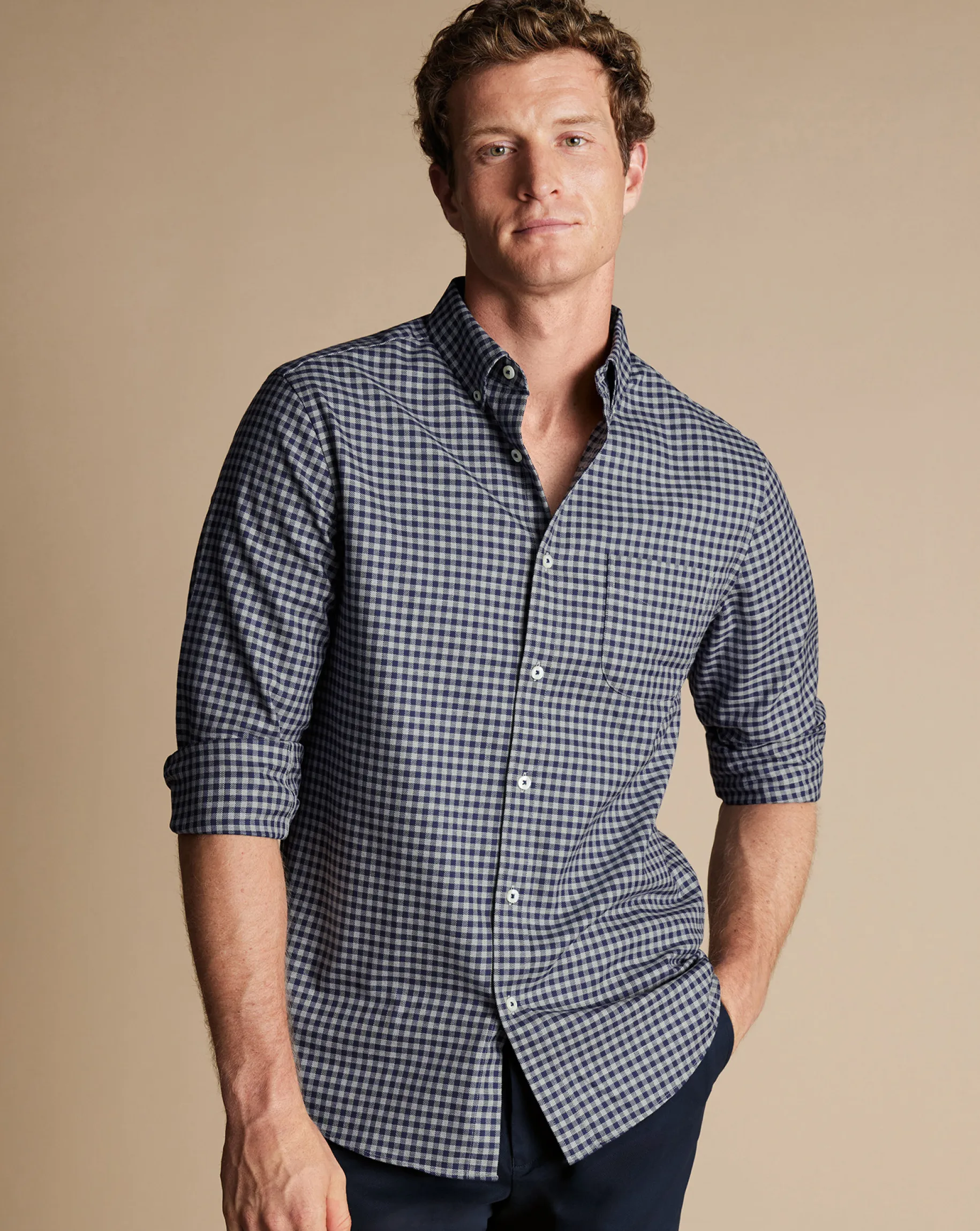 Casual Shirts|Check Shirts<Charles Tyrwhitt Button-Down Collar Non-Iron Twill Gingham Shirt - Grey