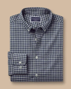 Casual Shirts|Check Shirts<Charles Tyrwhitt Button-Down Collar Non-Iron Twill Gingham Shirt - Grey