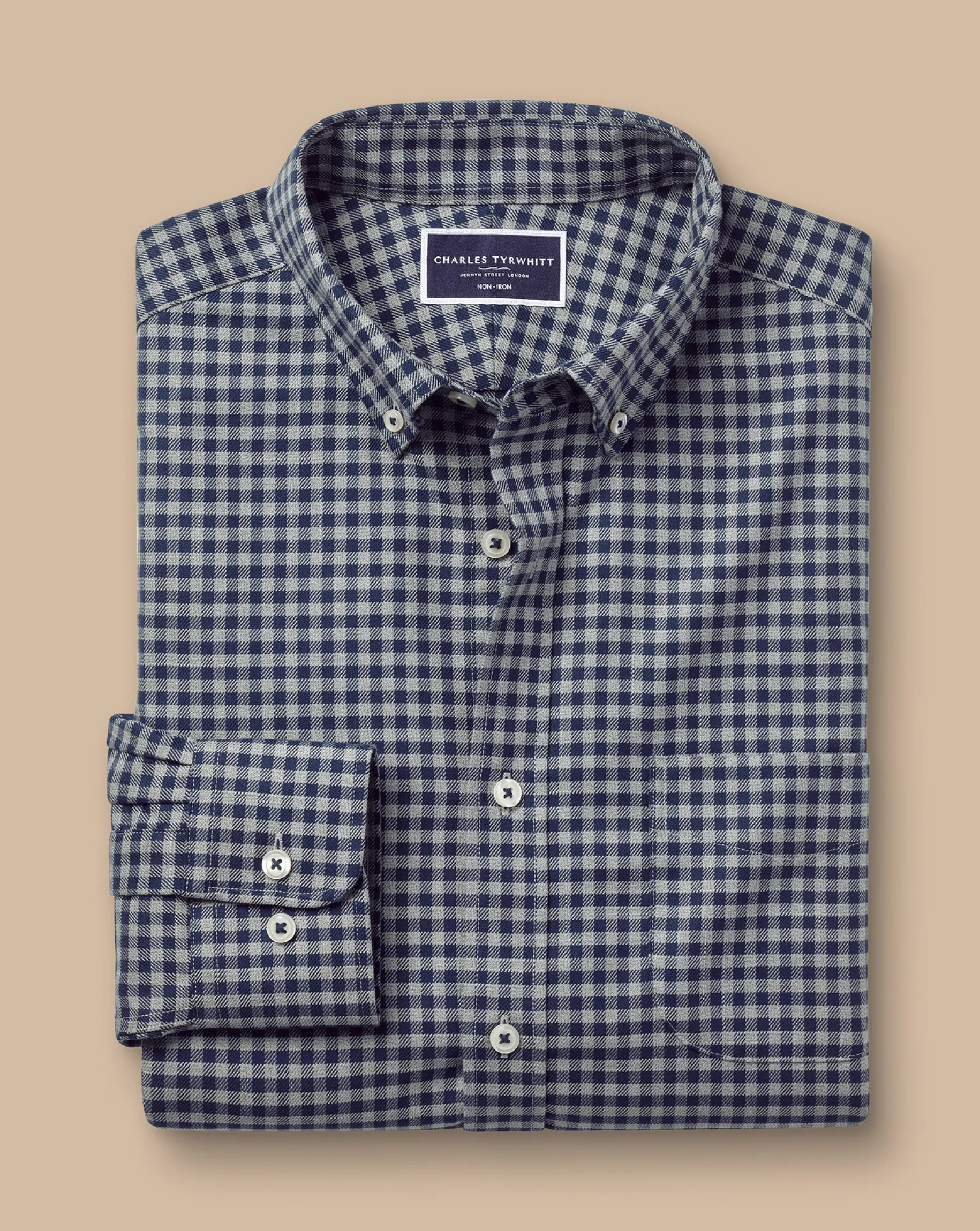 Casual Shirts|Check Shirts<Charles Tyrwhitt Button-Down Collar Non-Iron Twill Gingham Shirt - Grey