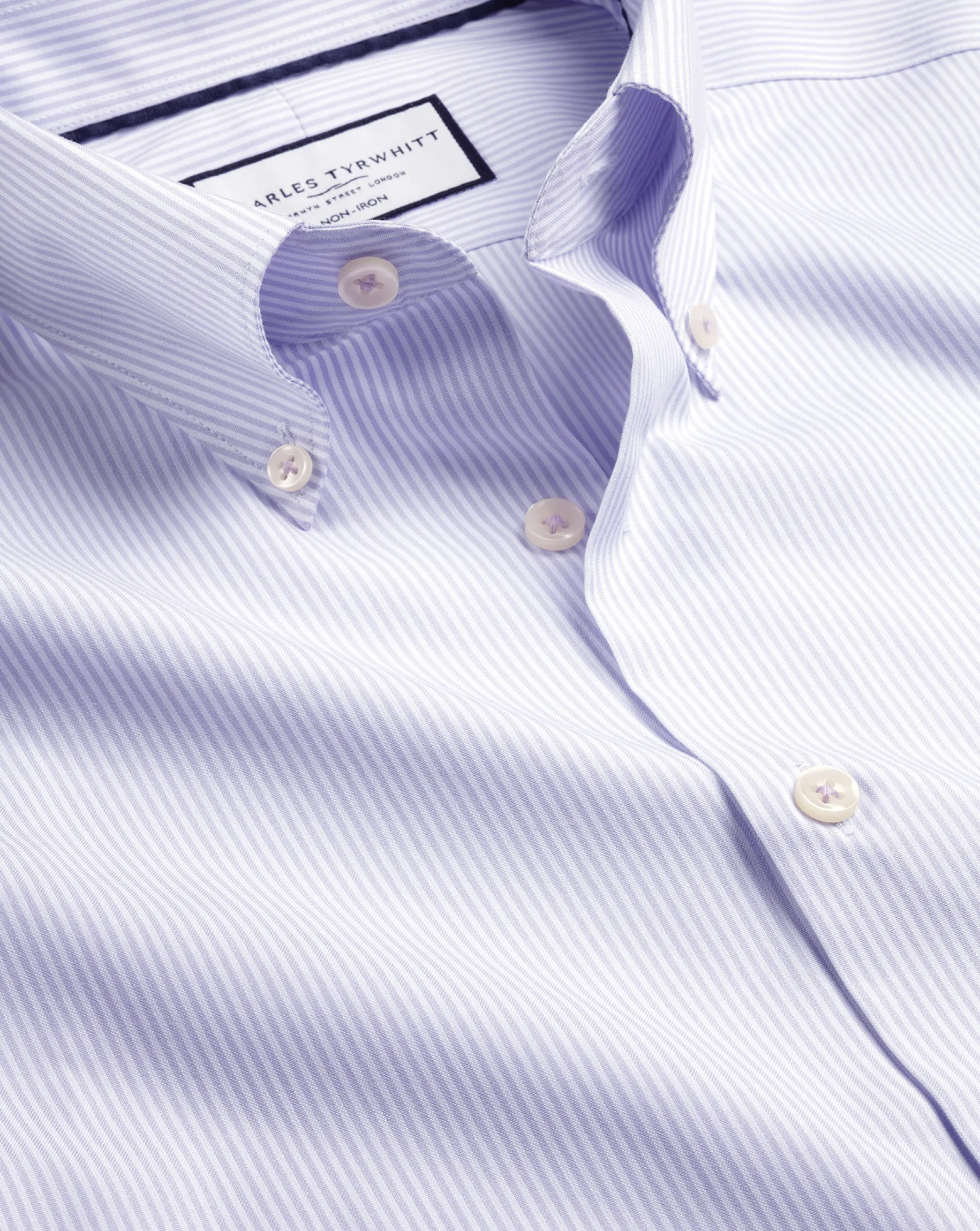 Business Casual Shirts|Dress Shirts<Charles Tyrwhitt Button-Down Collar Non-Iron Stripe Oxford Shirt - Purple Lilac