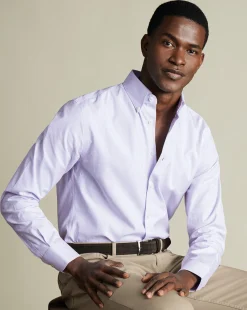 Business Casual Shirts|Dress Shirts<Charles Tyrwhitt Button-Down Collar Non-Iron Stripe Oxford Shirt - Purple Lilac