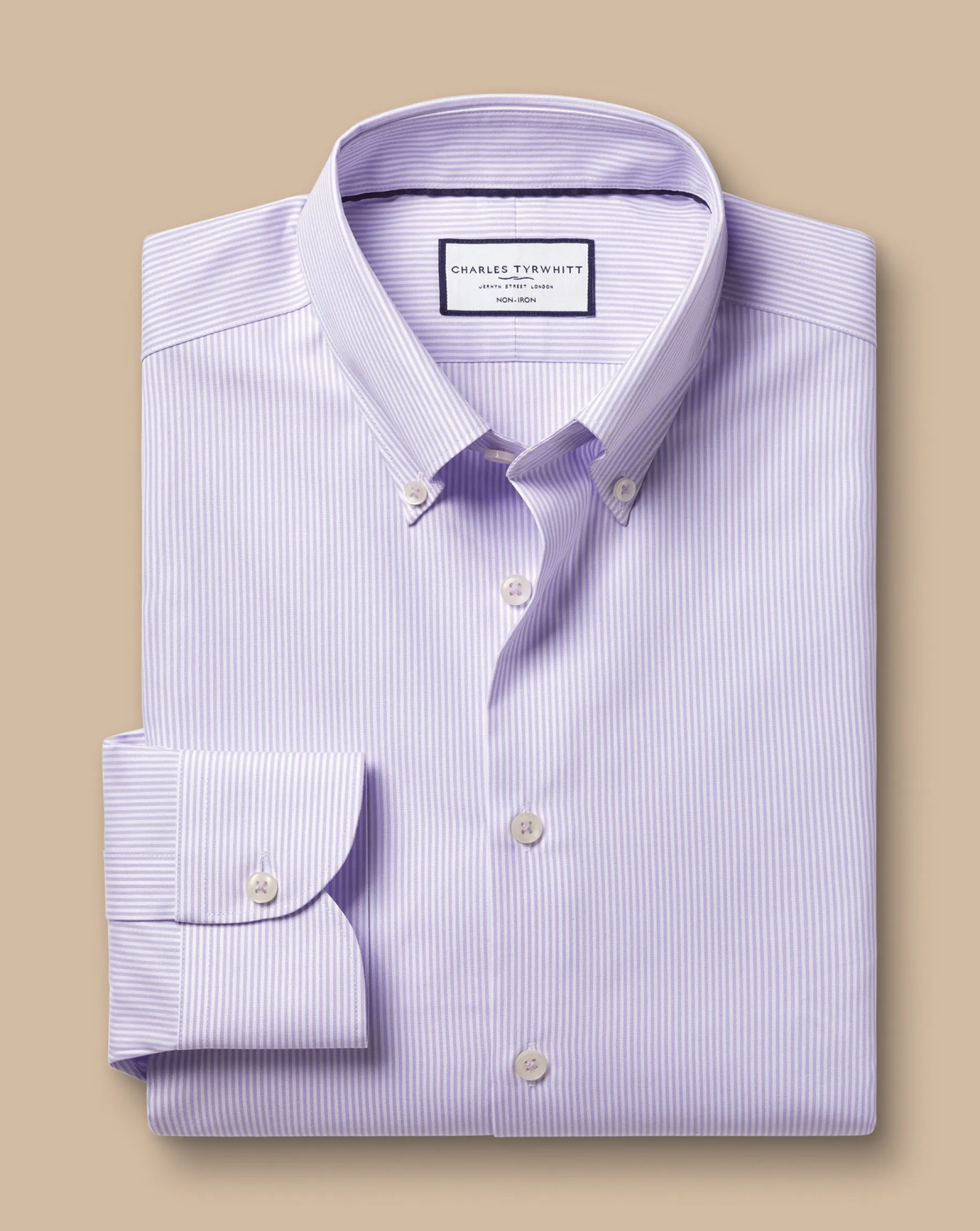 Business Casual Shirts|Dress Shirts<Charles Tyrwhitt Button-Down Collar Non-Iron Stripe Oxford Shirt - Purple Lilac