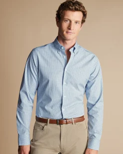 Business Casual Shirts|Dress Shirts<Charles Tyrwhitt Button-Down Collar Non-Iron Check Oxford Shirt - Mid Blue