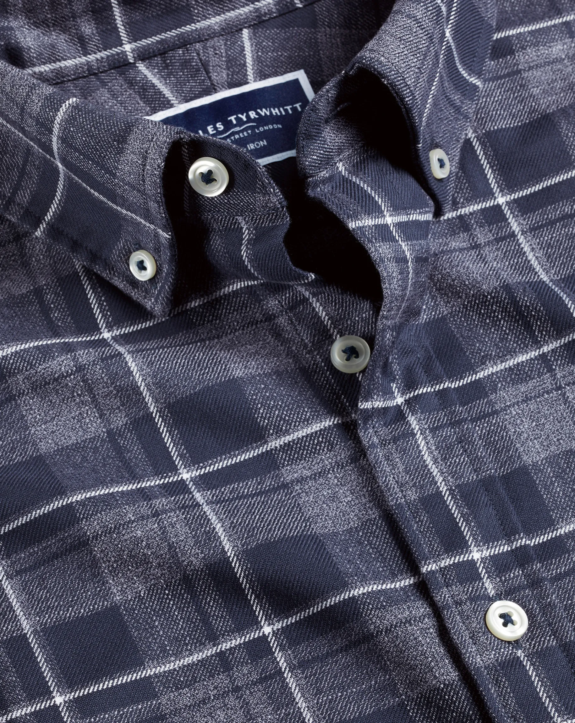 Shirt Sale|Casual Shirts<Charles Tyrwhitt Button-Down Collar Non-Iron Twill Windowpane Shirt - Heather Blue