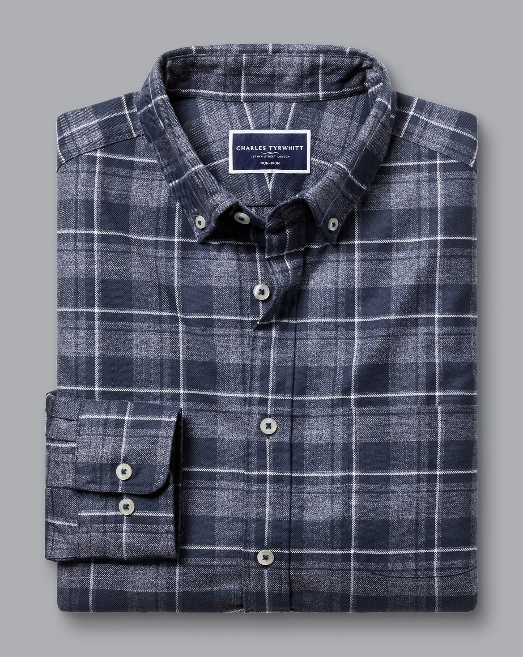 Shirt Sale|Casual Shirts<Charles Tyrwhitt Button-Down Collar Non-Iron Twill Windowpane Shirt - Heather Blue