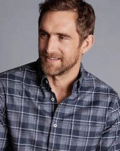 Shirt Sale|Casual Shirts<Charles Tyrwhitt Button-Down Collar Non-Iron Twill Windowpane Shirt - Heather Blue