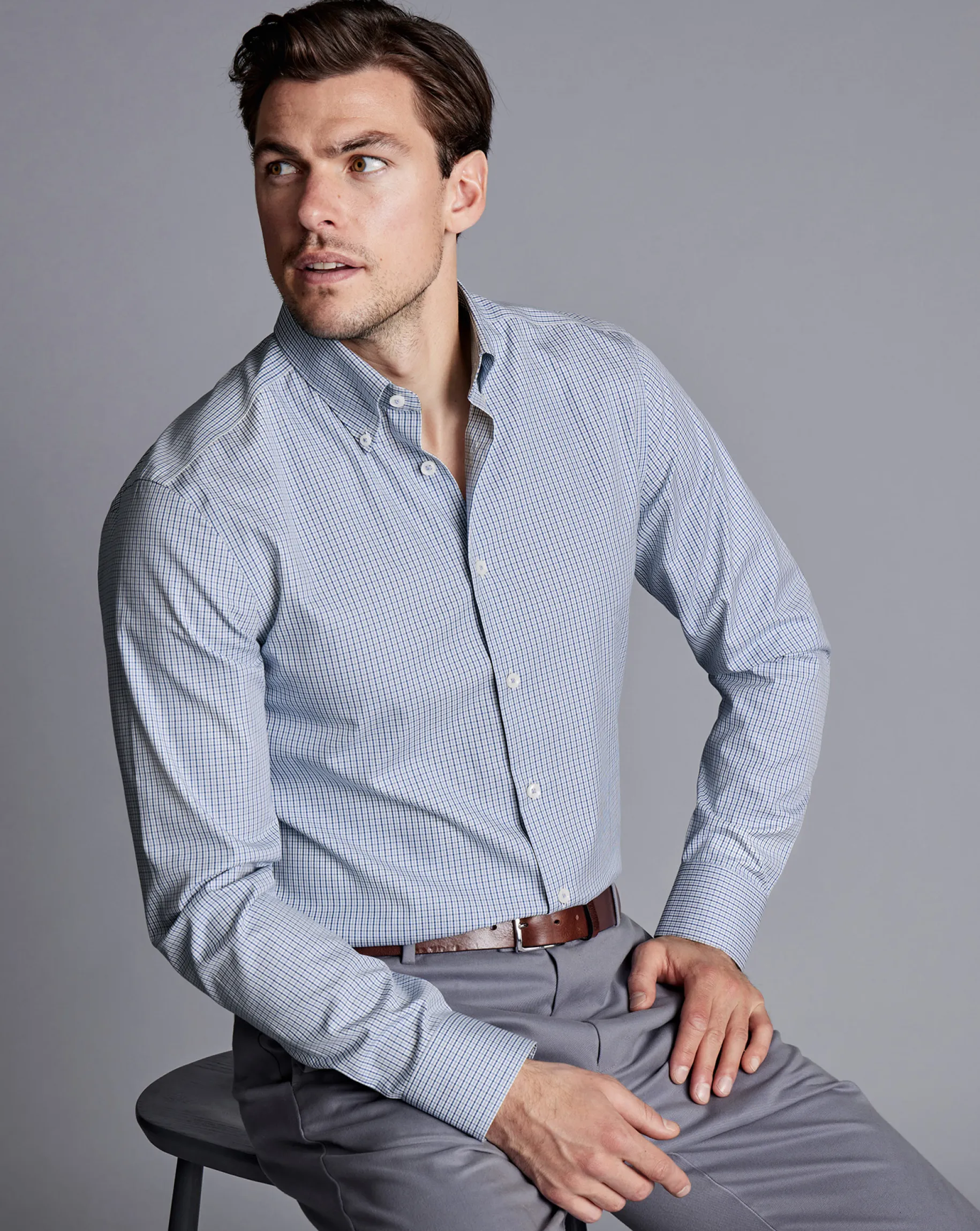 Shirt Sale|Dress Shirts<Charles Tyrwhitt Button-Down Collar Non-Iron Gingham Check Shirt - Blue Royal