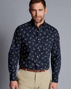 Casual Shirts|M<Charles Tyrwhitt Button-Down Collar Non-Iron Floral Print Shirt - Stone