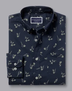 Casual Shirts|M<Charles Tyrwhitt Button-Down Collar Non-Iron Floral Print Shirt - Stone