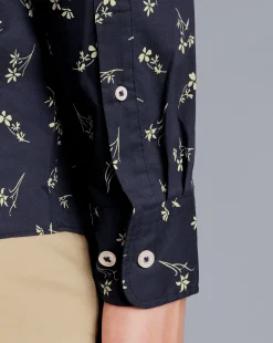 Casual Shirts|M<Charles Tyrwhitt Button-Down Collar Non-Iron Floral Print Shirt - Stone