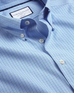 Business Casual Shirts|Dress Shirts<Charles Tyrwhitt Button-Down Collar Non-Iron Check Oxford Shirt - Cornflower Blue