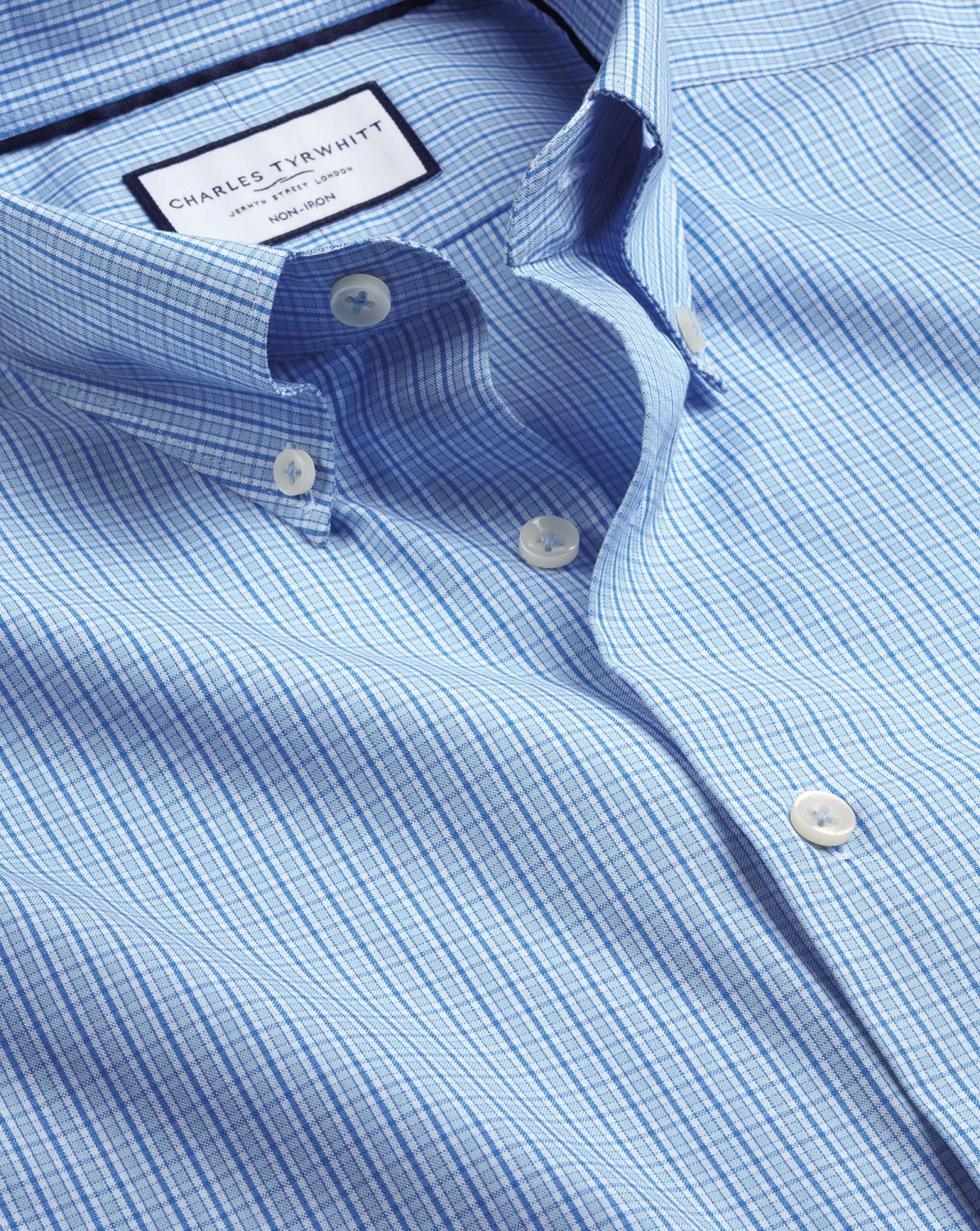Business Casual Shirts|Dress Shirts<Charles Tyrwhitt Button-Down Collar Non-Iron Check Oxford Shirt - Cornflower Blue