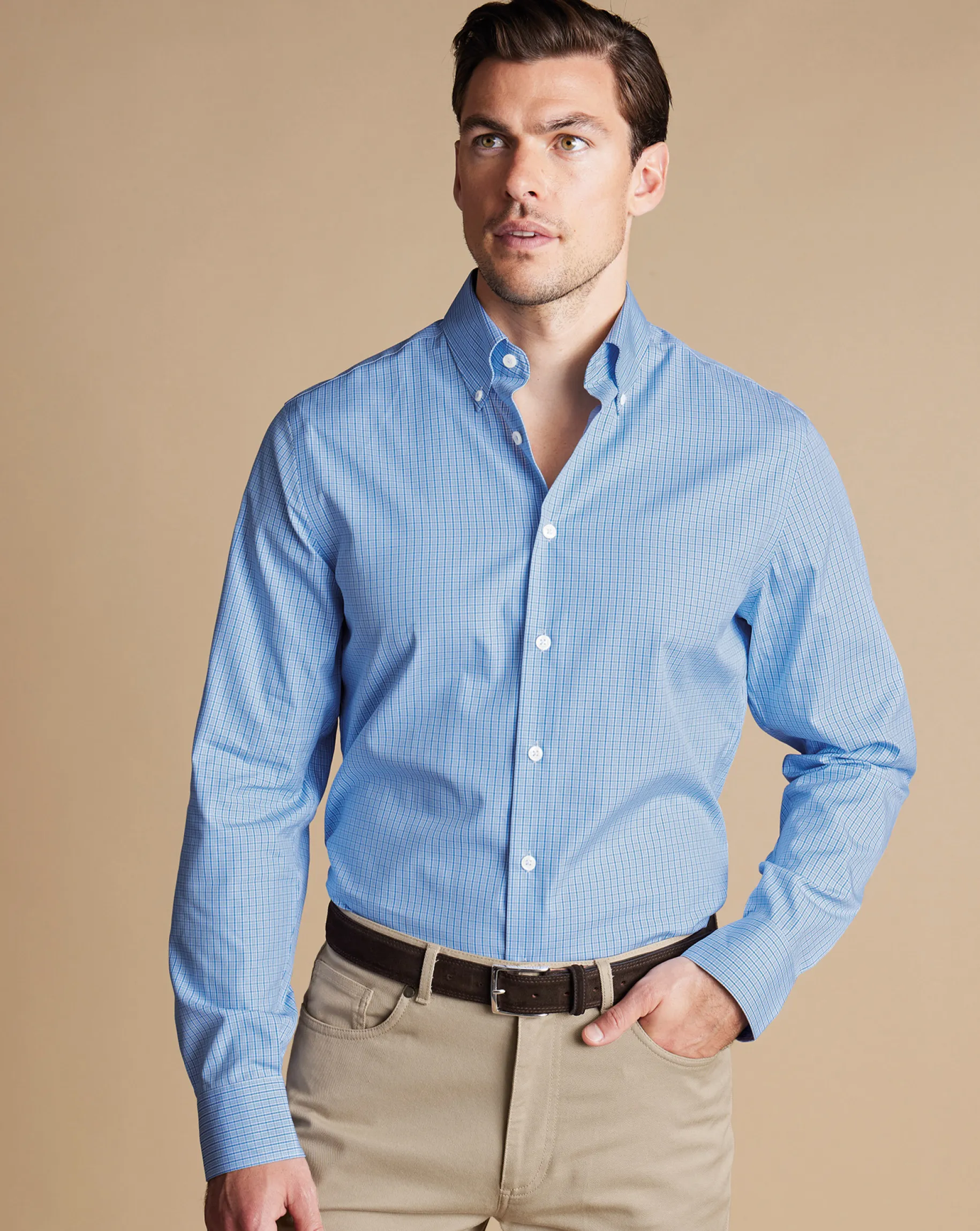 Business Casual Shirts|Dress Shirts<Charles Tyrwhitt Button-Down Collar Non-Iron Check Oxford Shirt - Cornflower Blue