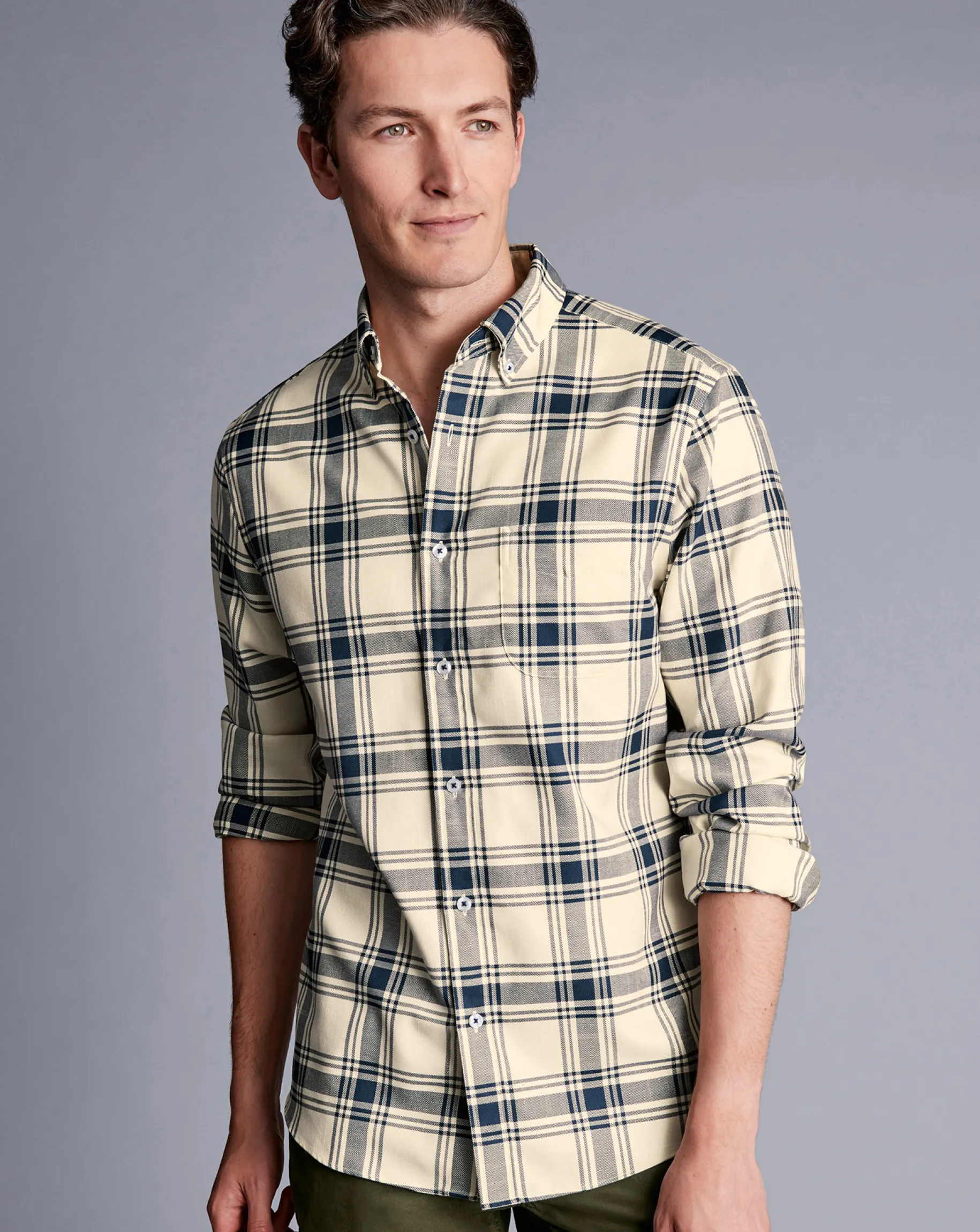 Shirt Sale|Seasonal Looks<Charles Tyrwhitt Button-Down Collar Non-Iron Twill Large Check Shirt - Cream