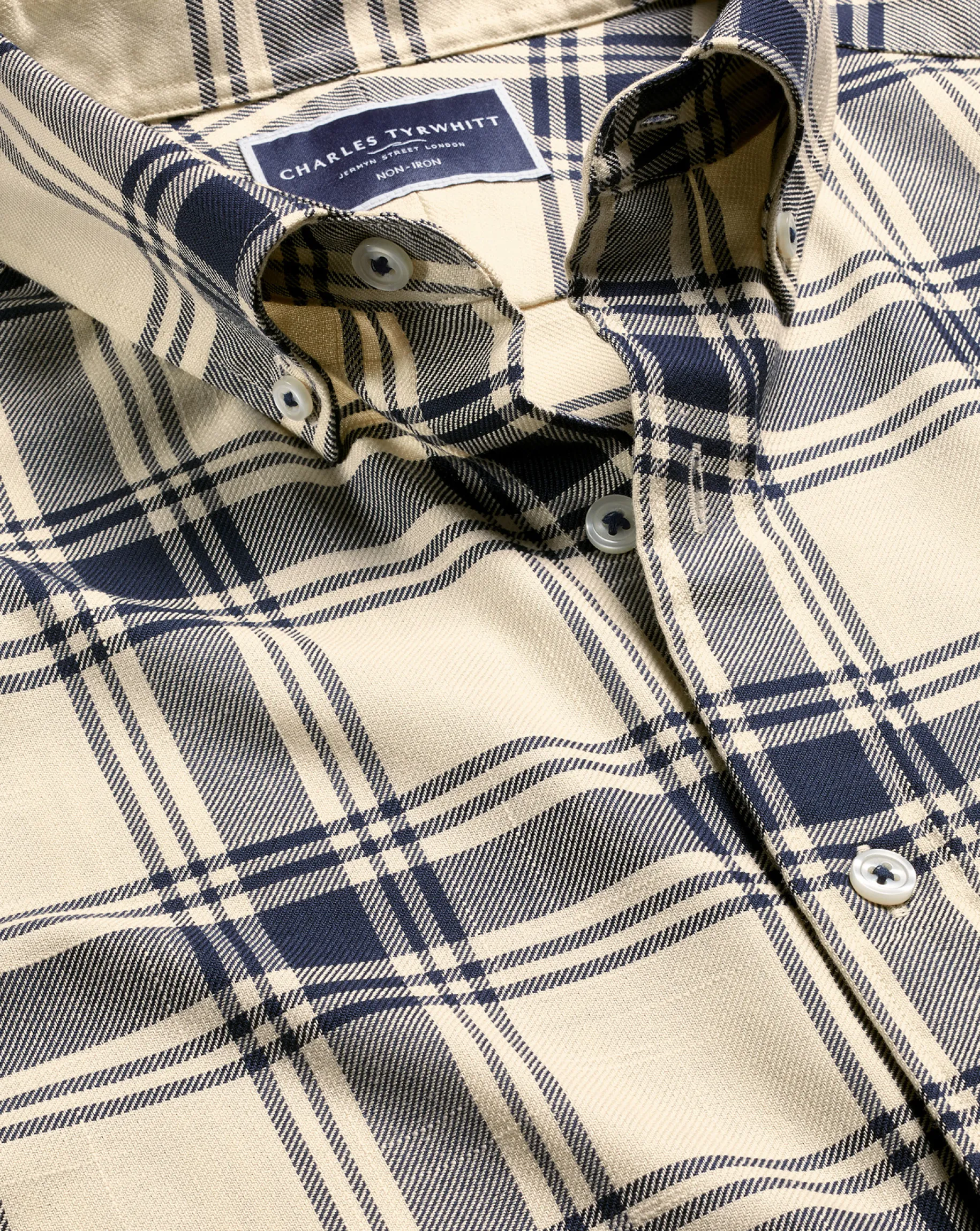 Shirt Sale|Seasonal Looks<Charles Tyrwhitt Button-Down Collar Non-Iron Twill Large Check Shirt - Cream