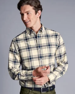 Shirt Sale|Seasonal Looks<Charles Tyrwhitt Button-Down Collar Non-Iron Twill Large Check Shirt - Cream